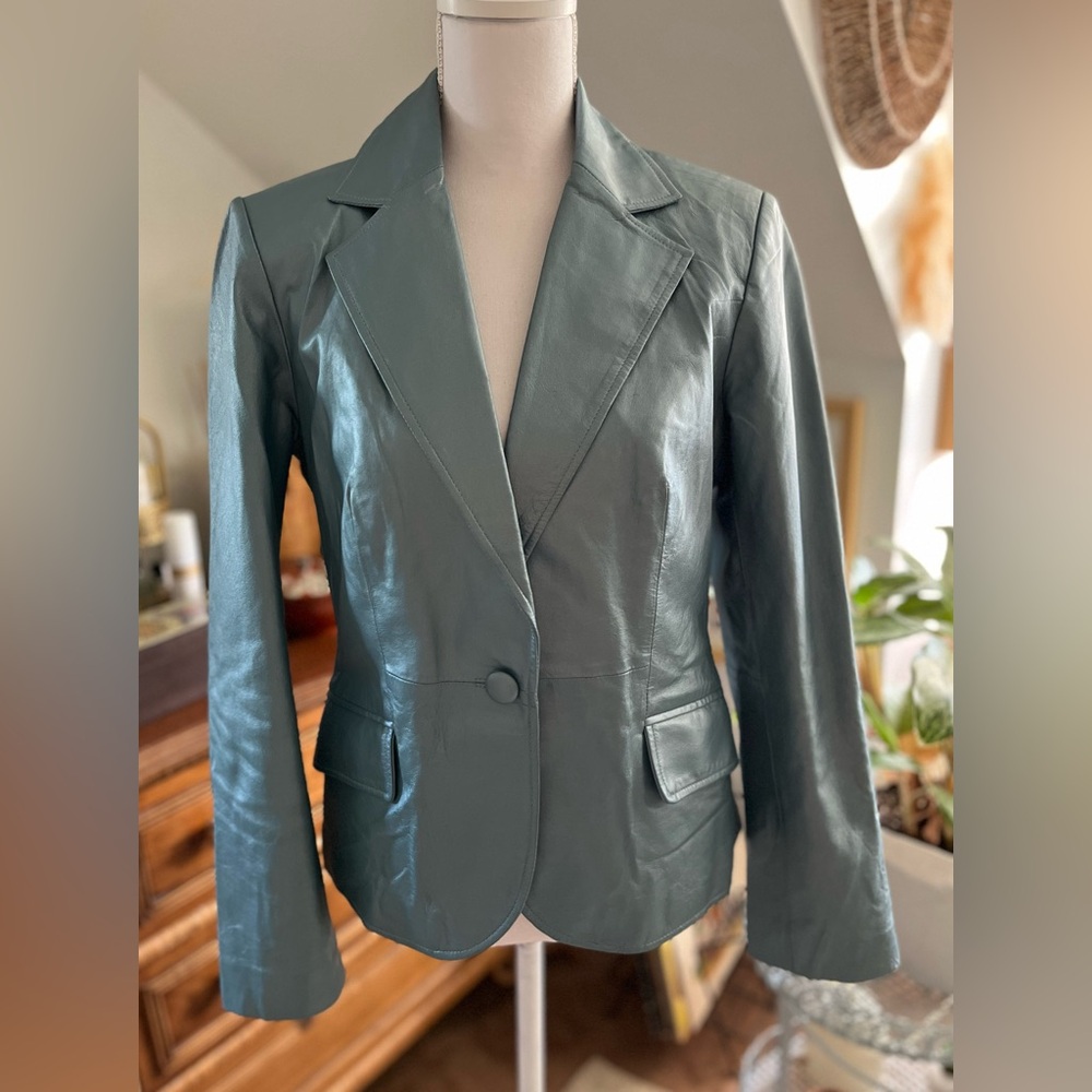 Bernardo blue leather jacket